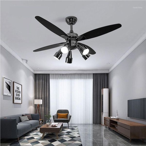 

48 inch luxury ceiling ventilator lamp fan with lights remote control rotates 90 degrees piano black fans lamps ligh lighting1