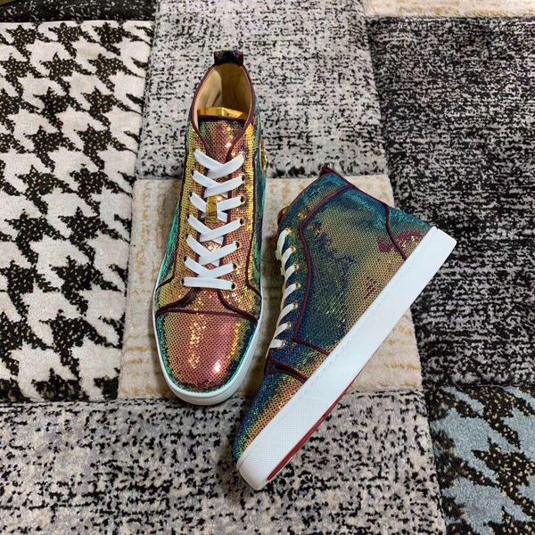 

sequin sneakers,famous designer men red bottom sneakers casual outdoor couple sports party dress shoes gift with box, Black