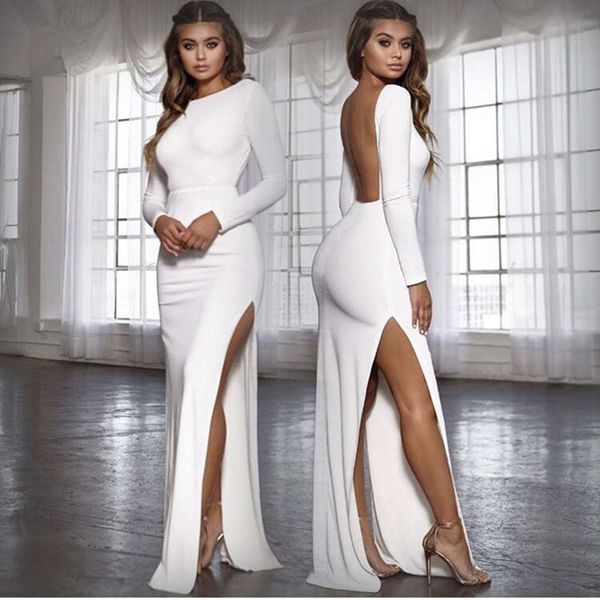 

8920 open back split long sve floor length drs, Black;gray