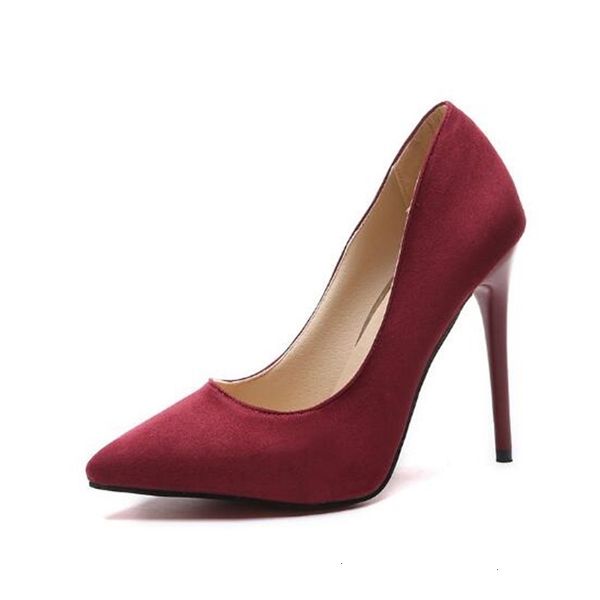 

sole plus size 44 pumps women shoes red flock slip-on shallow wedding party pointed toe high heels pump chaussures femme 2019, Black