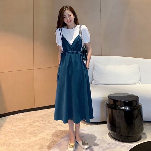 

peacock blue design suspender suspender sling skirt v-neck sling dress 2020 new summer harvest waist shows thin temperamentgentle wind a-lin, Black;gray