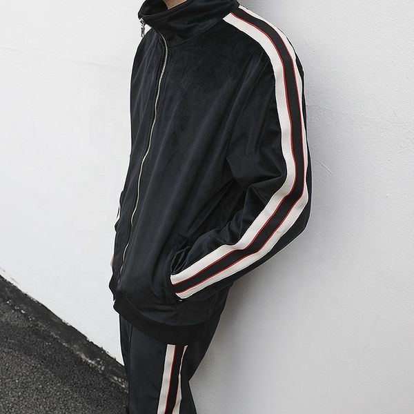 

oem custom label drop shipping stock mens velvet track jacket