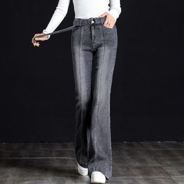 

women's spring autumn slim mid waist flare pants full length jeans n0191, Blue