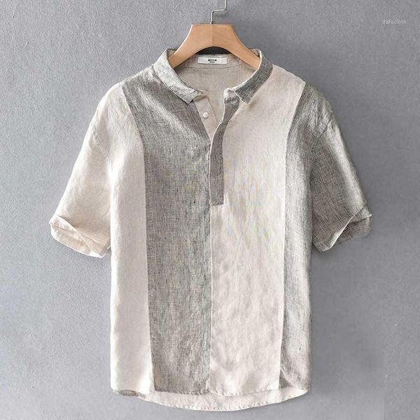 

100% linen 2020 summer new style brand shirt men short sleeve casual brethable shirts for men fashion khaki shirt mens chemise1, White;black