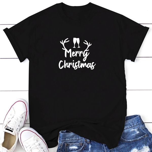 

lh20431 ins super fire christmas merry christmas antlers printing new loose net red wild round neck short sleeve t-shirt, White