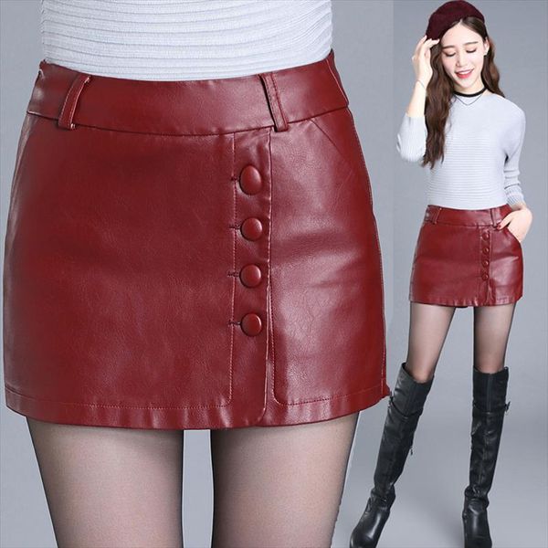 

winter fall female women shorts wine red pencil skirt autumn spring fashion ladies womens 4xl buttons black, White;black