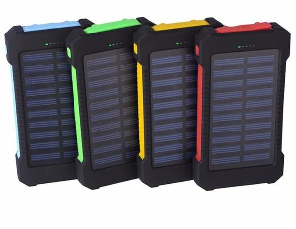 

solar power bank charger 20000mah with led light battery portable outdoor compass charge double head usb charging cell phone powerbank