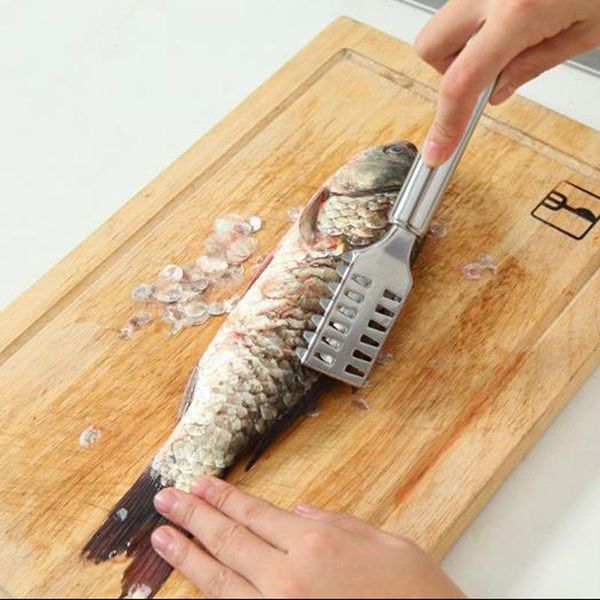 

wholesale stainless steel fish scales brush cleaning fish skin kitchen tool shaver remover cleaner descaler fish skin tools knife dbc dh0524