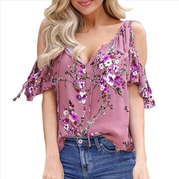 

women blouses off shoulder pink shirt fashion short sleeve off shoulder floral print shirt casual blusas femininas 5$, White