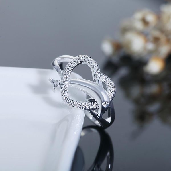 

beautiful love heart dolphin silver ring leaf cute noble pretty fashion wedding silver color women lady ring jewelry r708 h bbytdm