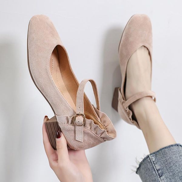 

square toe casual heels 2021 slimming shoes mary jane brief pumps chunky sandals shallow mouth for women comfortable lates, Black