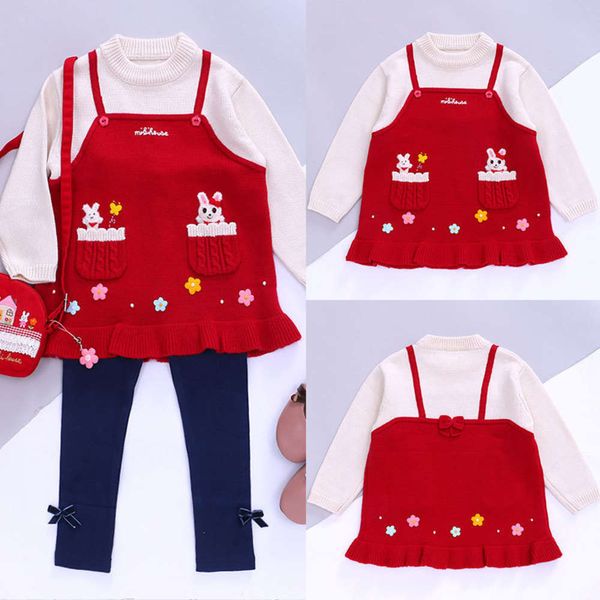 

new miki children's woolen drs cartoon flower rabbit girls long sve sweater, Blue