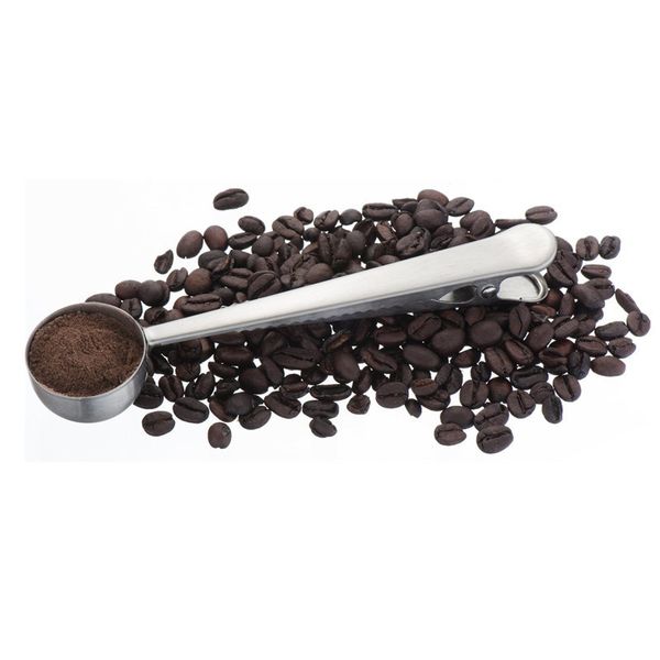 

ground steel useful cup tea stainless tool coffee measuring scoop spoon with bag sealing clip