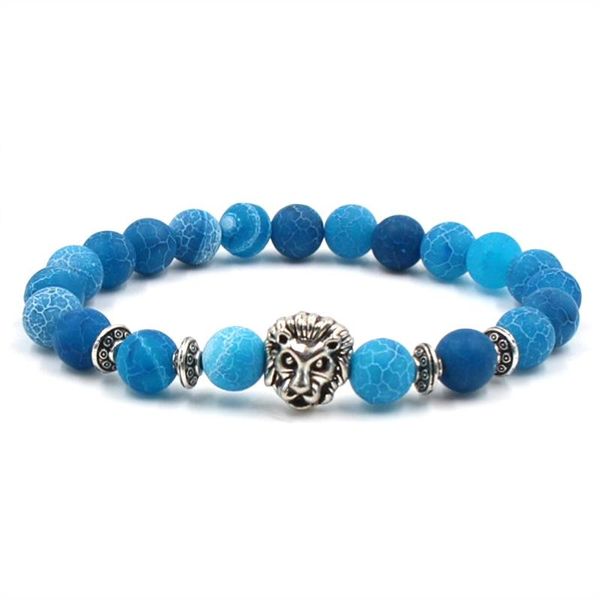 Bracciale in pietra naturale di agata Braccialetto di chakra yoga blu Bracciale donna uomo gioielli agate leone gufo Buddha perline bracciali con ciondoli