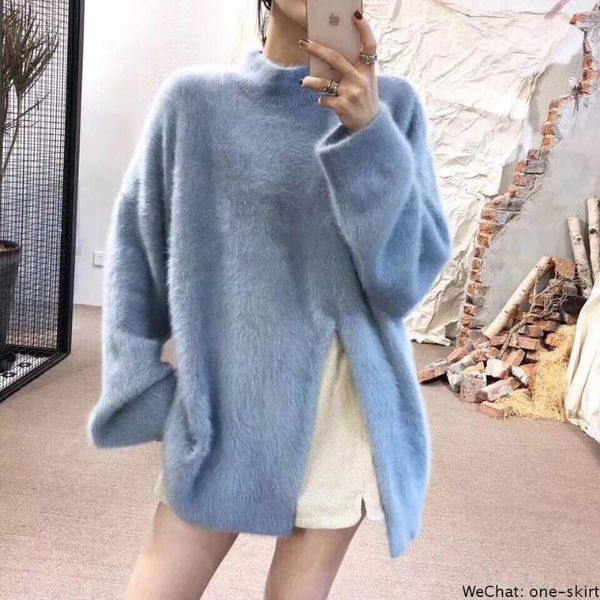 

women's autumn winter split sweater imitation mink velvet sweater women pullover korean loose padded bottoming oversized1, White;black