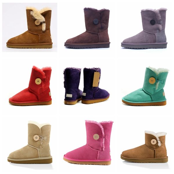 

2021 australian snow boots women's sheepskin fur integrated thermal button short boots women's cotton shoes uggs, Black