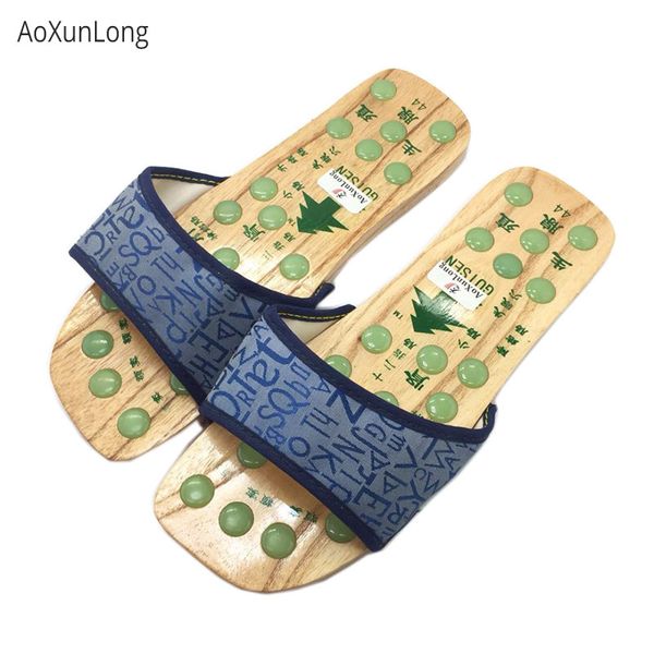 

fine imitation jade massage slippers men indoor acupressure massage home slippers summer wood house slippers eu 40-44 hot, Black