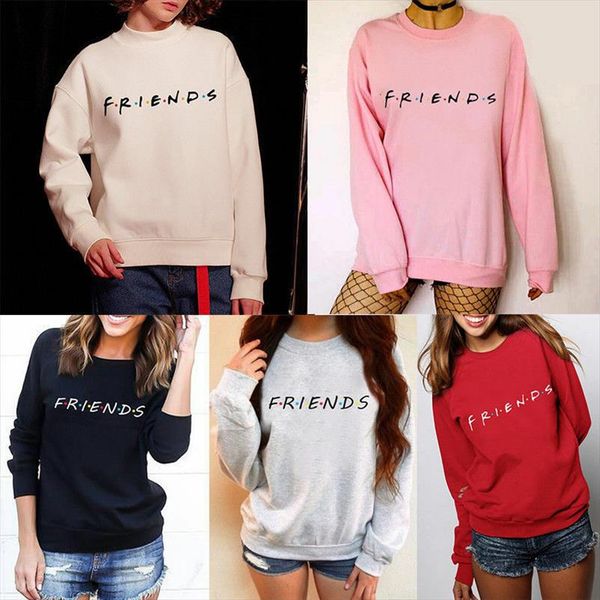 

brand new 2020 womens 5 colors letters friends print long sleeve hoodie sweatshirt ladies slouch pullover jumper s m  xl, Black