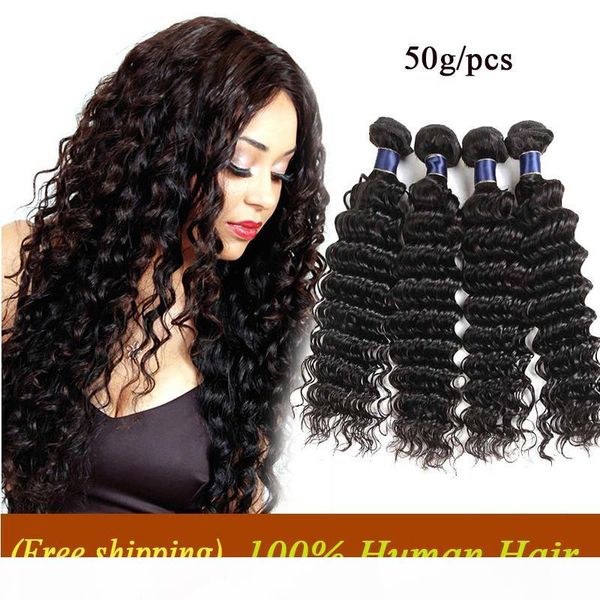 

brazilian remy hair extensions deep wave peruvian malaysian indian virgin human hair bundles deep wave 50g pcs ing, Black