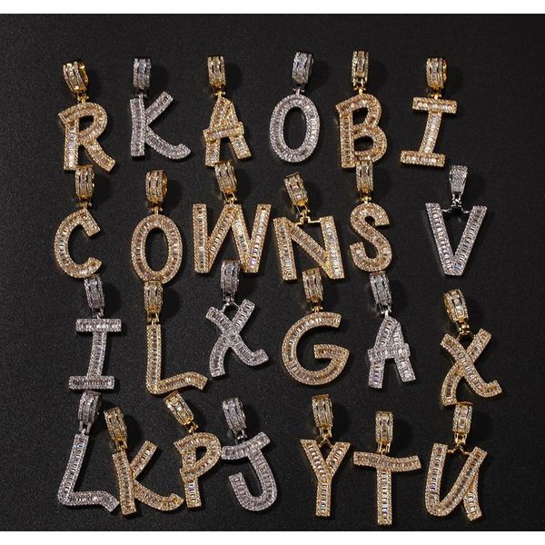 

a-z iced out baguette initials single letters hip hop pendant chain gold silver bling zirconia men's h wmtbuq lihuibusiness