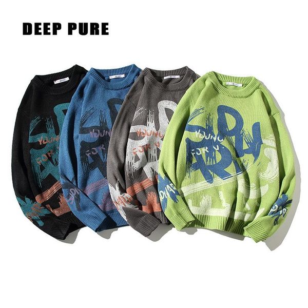 

graffiti male sweater crewneck oversize pullover letter harajuku men clothing casual fashion knitted clothes winter christmas, White;black