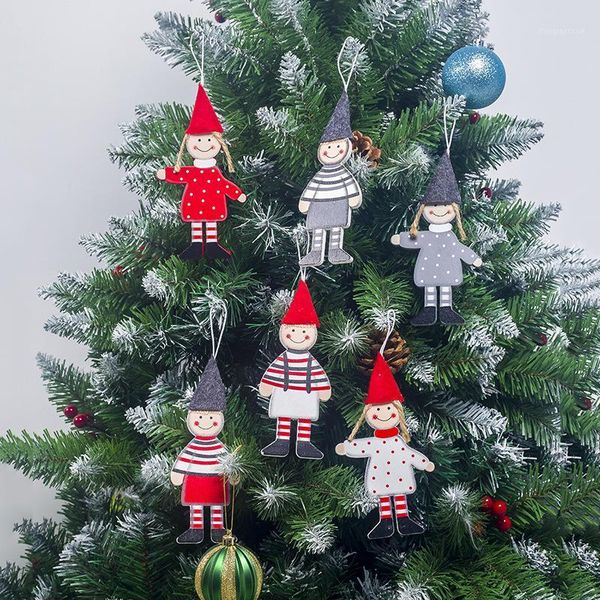 

christmas decorations 2pcs/lot printed wood boy girl tree ornament wooden hanging pendants decora adornos de navidad1