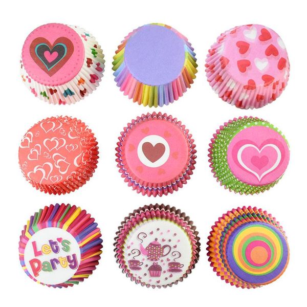 

100pcs/lot colorful paper cakes cups muffin cupcake baking molds birthday wedding party decoration supplies cake wrapper tools