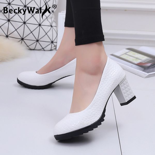 

fashion pattern women pumps new spring ladies platform shoes round toe square heels women shoes slip on sapato feminino wsh3173 t200525, Black