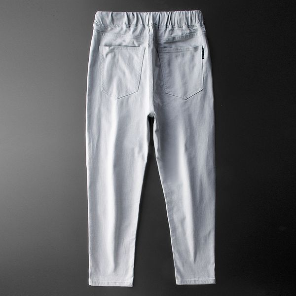 

white jeans men's slim elastic leg korean fashion brand corset overalls casual autumn pants, Blue