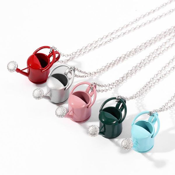 

pendant necklaces cute mini watering pot water the flowers metal necklace colours fashion for women funny jewelry party accessories gift, Silver