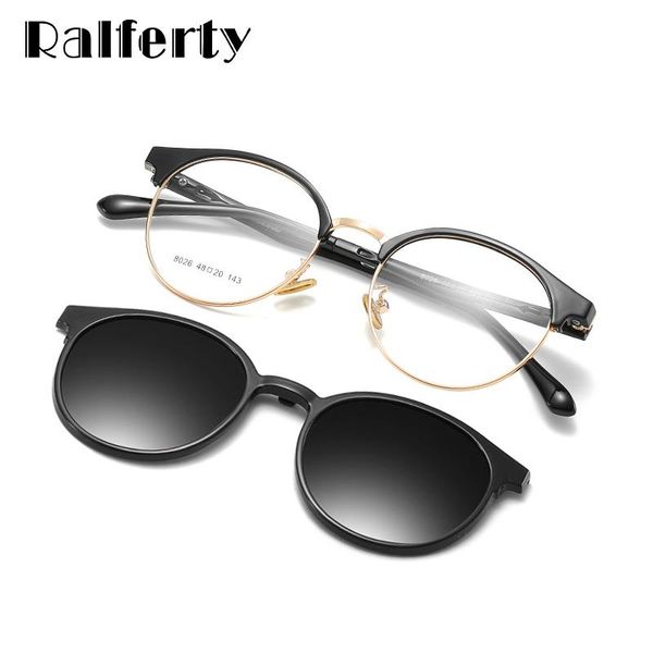 

ralferty 2 in 1 women's magnet sunglasses sunshade polarized clip on sun glasses round half frame eyeglasses male glasses z8026, White;black