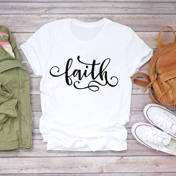 

women t-shirts faith letter simple clothing trend 90s short sleeve print lady womens graphic t shirt female tee t-shirt, White