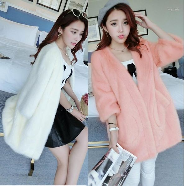 

2020 winter women coat high imitation mink coat female long faux a00011, Black