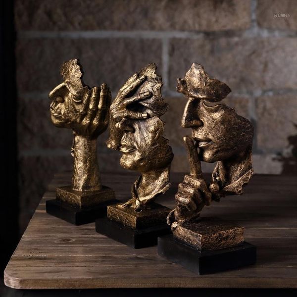 

nordic abstraction home artwork statue silence is gold thinker sculpture resin cabochon retro ornaments office desk decoration1