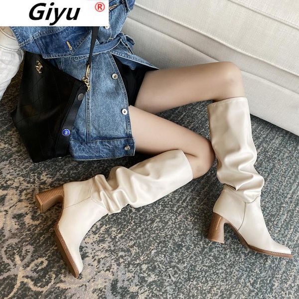 

white boots winter boots womens knee high knee-high slip-on riding, equestrian high (5cm-8cm) square toe, Black
