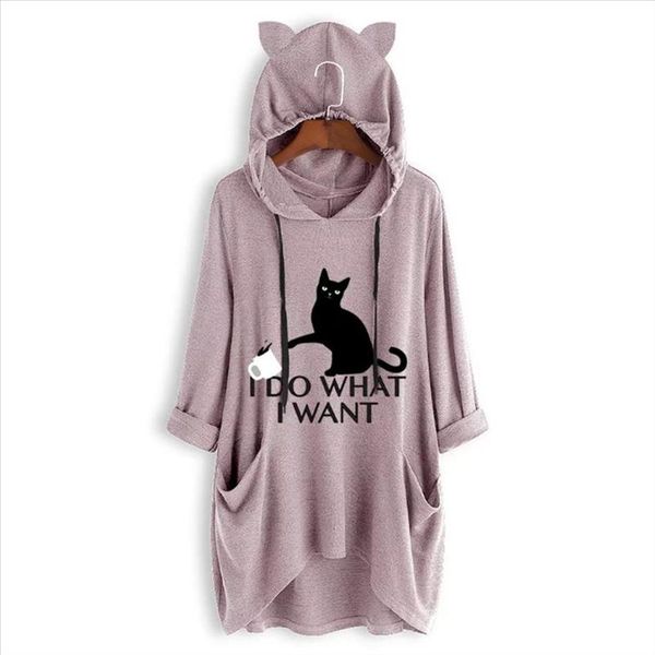 

new kawaii cartoon cat ears hooded sweatshirt women long sleeve tunic hoodies drop shipping good quality, Black