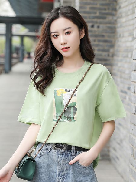 

new women's t shirt summer cotton material o- neck clothing sw500f u2ja, White