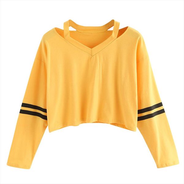 

short crop hoodies womens autumn casual long sleeve sweatshirt v neck causal sudaderas mujer, Black
