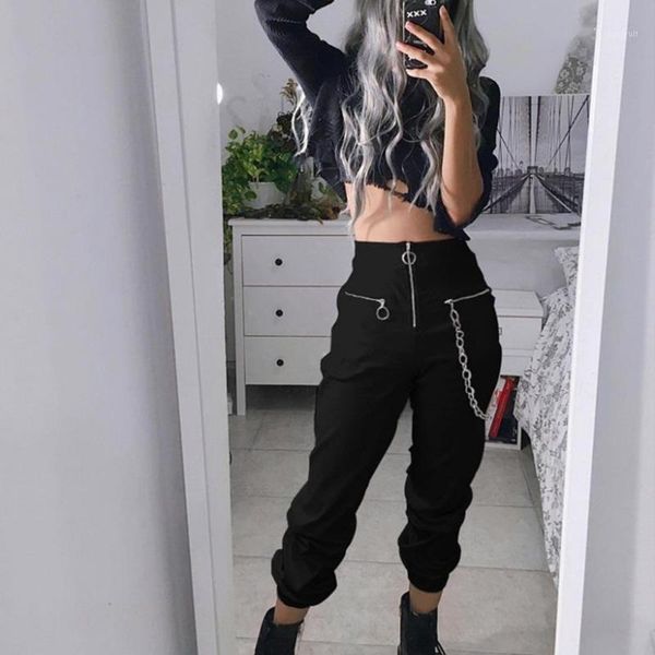 

2020 fashion cargo pants gothic women loose pants high-waist summer fashion hip hop harajuku wide long trousers1, Black;white