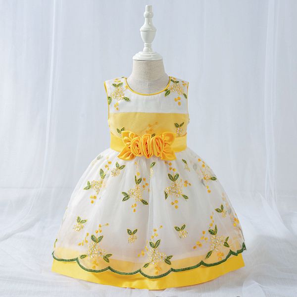 

flower wedding toddler girls princess tutu cotton clothing birthday elegant girl dress baby kids gown q1113, Red;yellow