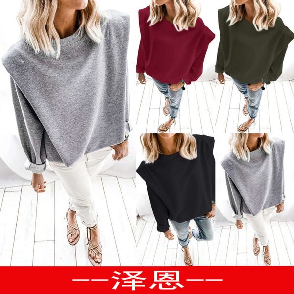 

2020 women's clothing autumn and winter long sve shoulder pad casual loose sweater 2232, Black