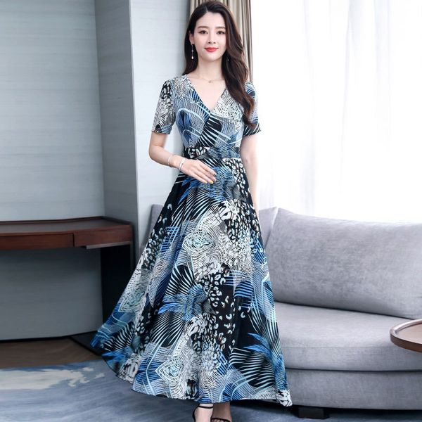 

2020 новый летний стиль богемский длинные юбки новый ся чжуан qun бич юбка с тонкой v-образным вырезом и печатных платье p9ibc, Black;gray