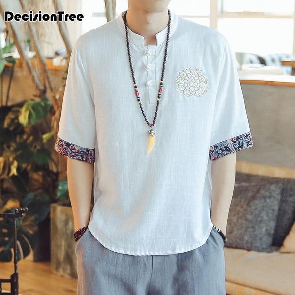 

2020 men patchwork shirt streetwear half sleeve harajuku vintage kimono shirts black open stitch1, Red