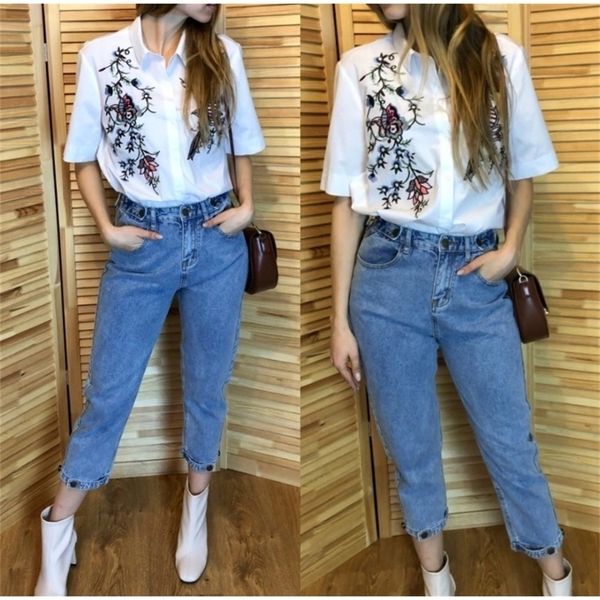 

women mom harem casual denim pants boyfriends femme trousers ripped jeans vintage retro y200417, Blue