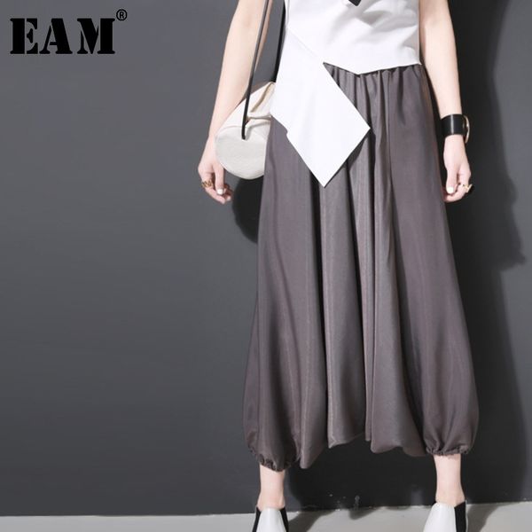 

eam] high elastic waist black leisure wide leg trousers new loose fit pants women fashion tide spring autumn 2020 s6360 y200418, Black;white