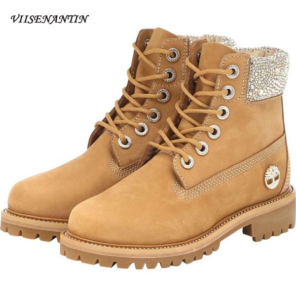 

rhinestone-studded rhubarbs women round toe winter outdoor plus fleece velvet tooling boots crystal genuine leather shoes, Black