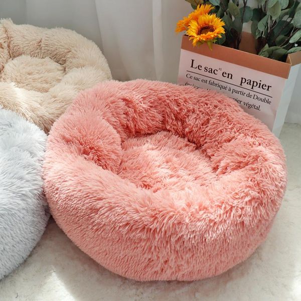 

fluffy calming dog bed long plush donut pet bed hondenmand round orthopedic lounger sleeping bag kennel cat puppy sofa b wmtxpo