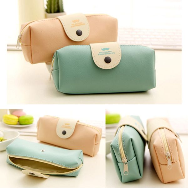 

pu leather pencil pen case cosmetic makeup coin pouch zipper bag purse travel make-up brush handbag