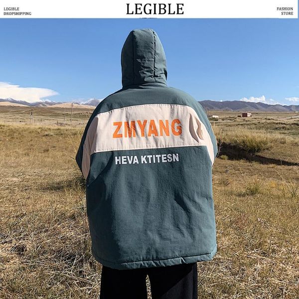 

men's down & parkas legible mens casual winter jacket men patchwork hooded thick warm male coats, Black