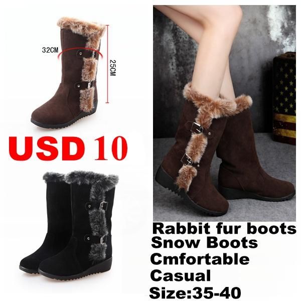 

fashion autumn and winter thermal knee-high slip-resistant waterproof snow boots genuine leather fur winter boots wedges, Black